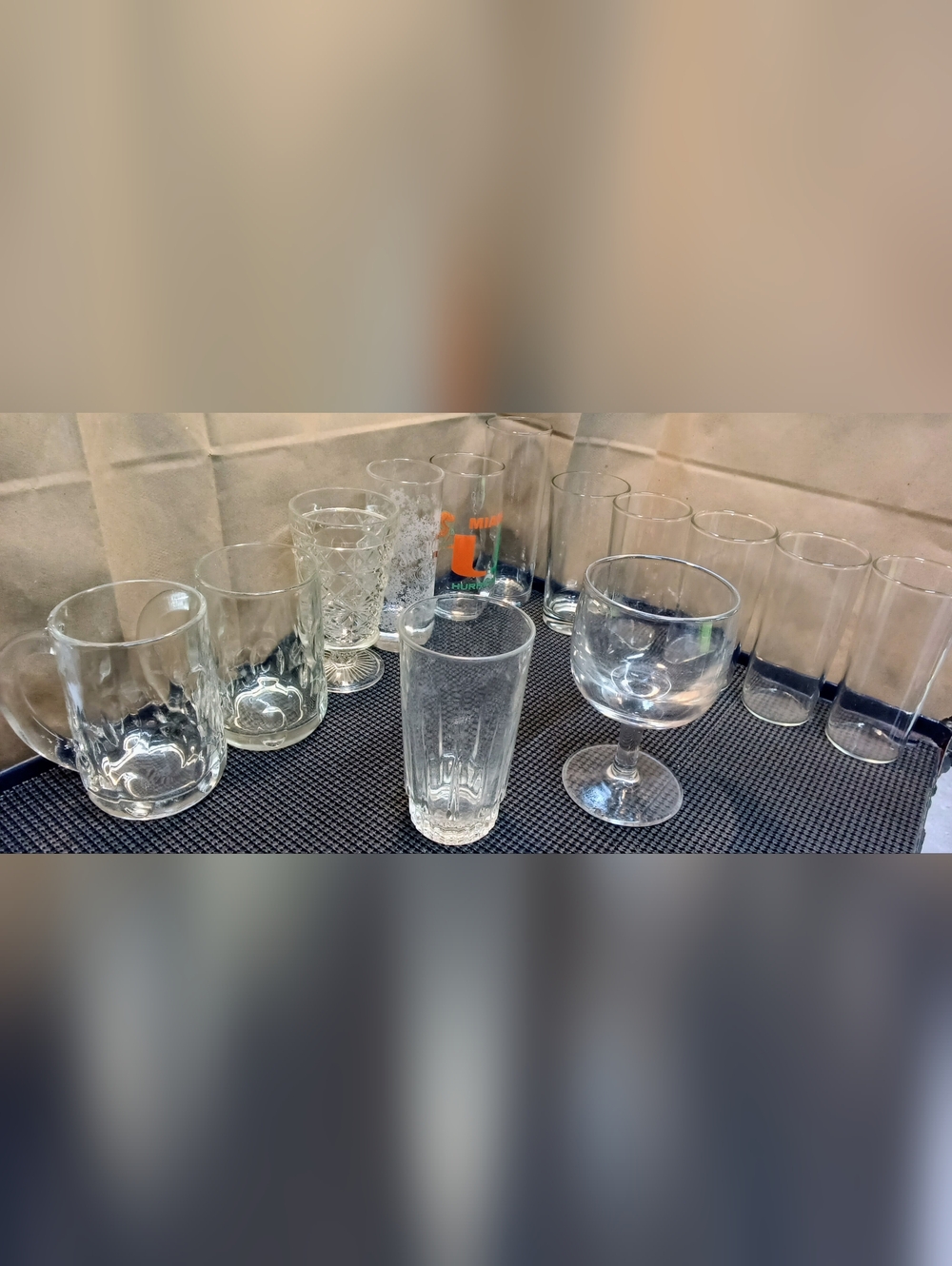 13 Various Clear Drinking Glasses